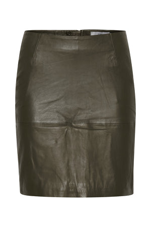 Leather Mini Skirt - Khaki