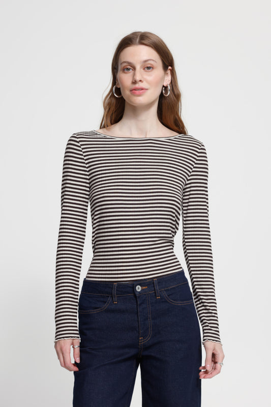 Cella Rib Top - Chocolate Stripe