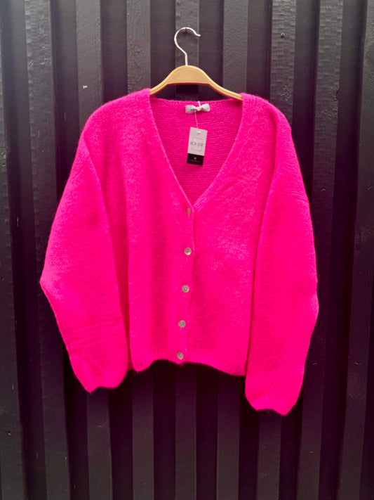 Kid Mohair and Wool Cardigan - Fuchsia