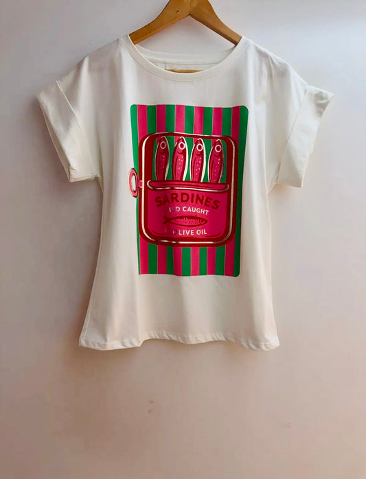 Metallic Sardine Tee - White