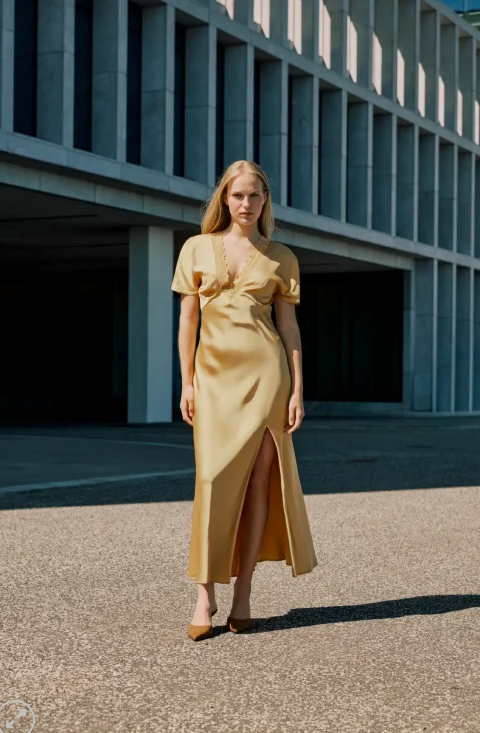 Visomera V-Neck SS Ankle Dress