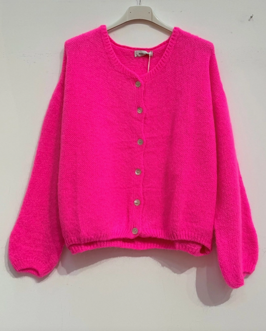 Kid Mohair & Wool Cardi - Neon Pink