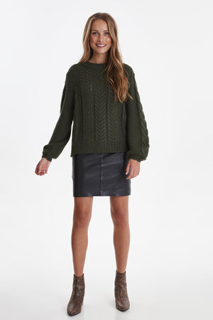 Leather Mini Skirt - Khaki