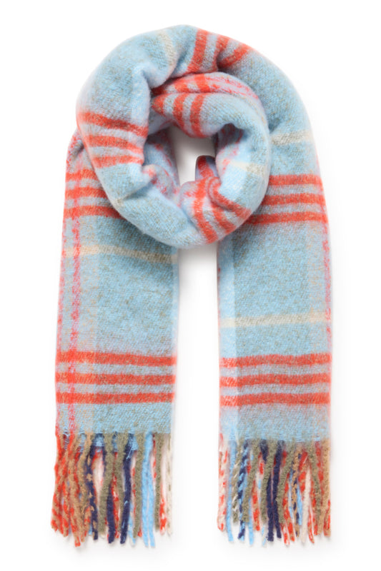 Ichi Woven Check Scarf - Blue