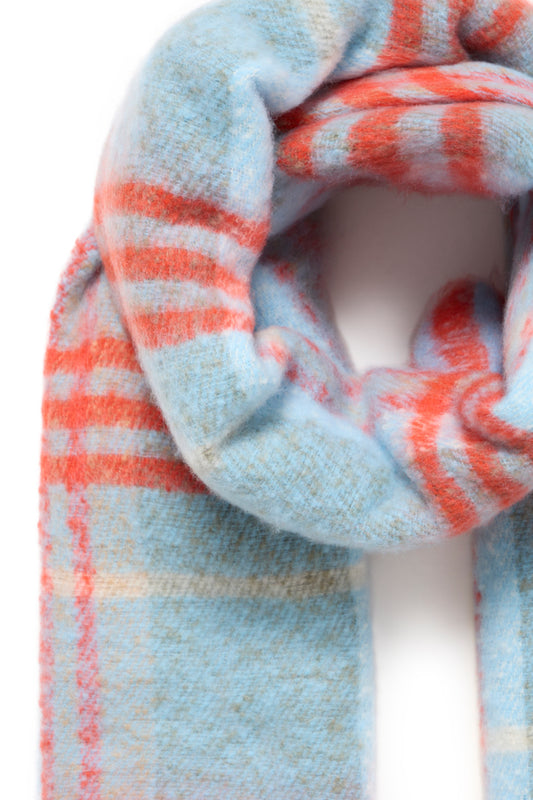 Ichi Woven Check Scarf - Blue