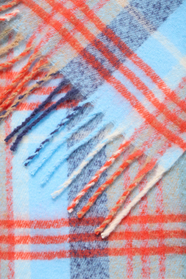 Ichi Woven Check Scarf - Blue