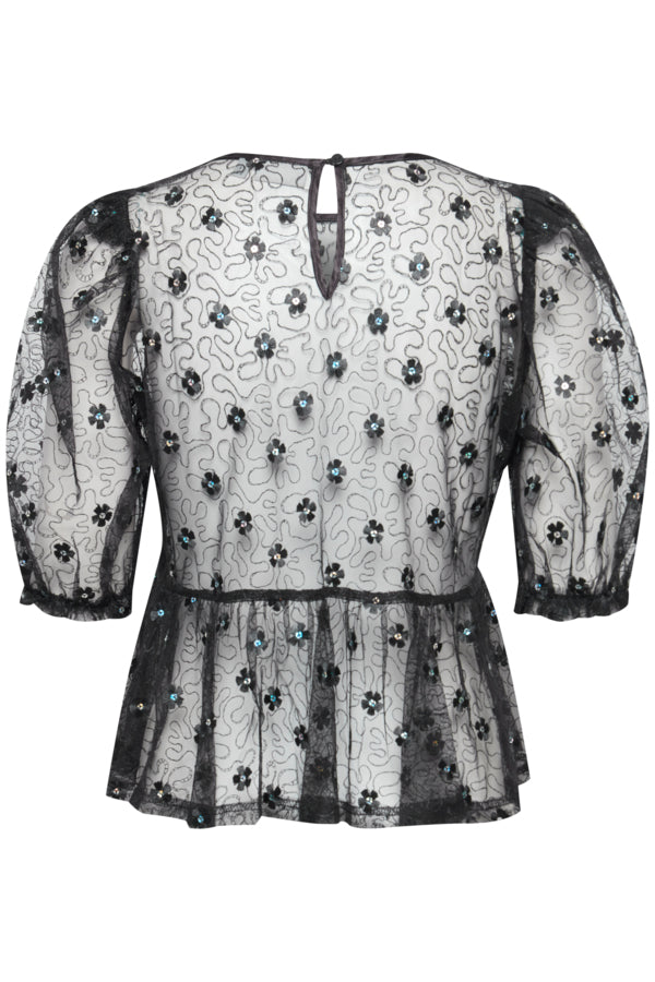 Elsie Sequin Flower Top - Black