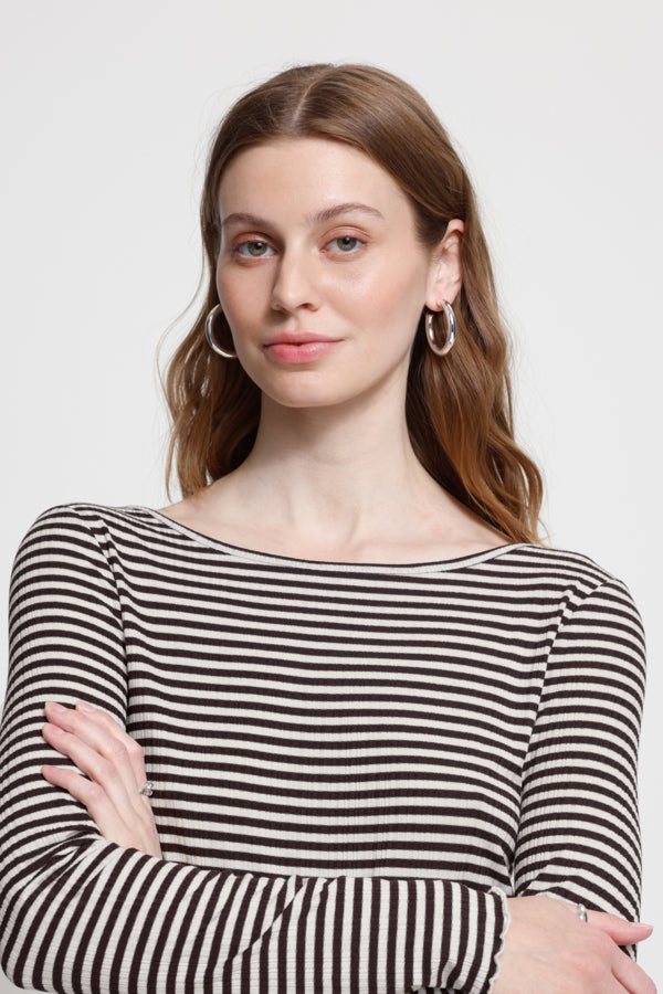 Cella Rib Top - Chocolate Stripe