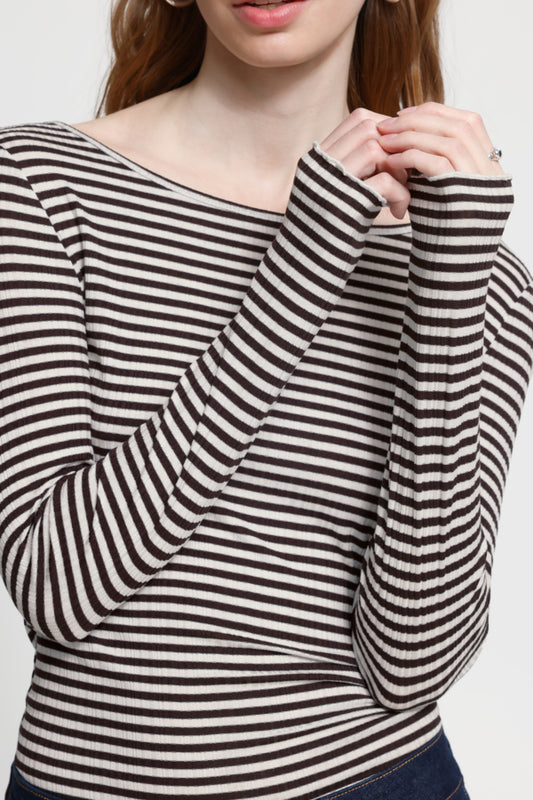 Cella Rib Top - Chocolate Stripe