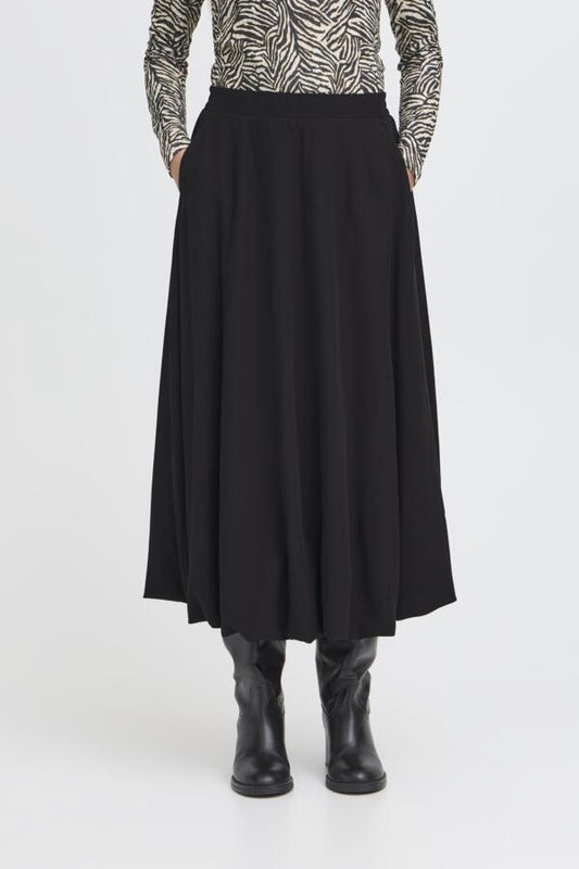 Puff Ball Midi Skirt - Black