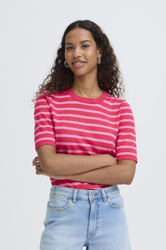 Lulus Knitted Tee - Pink/Red Combo