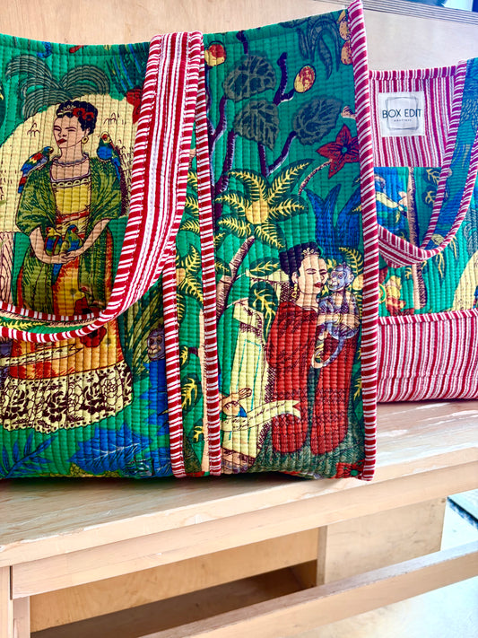 Frida Quilted Tote - Aqua