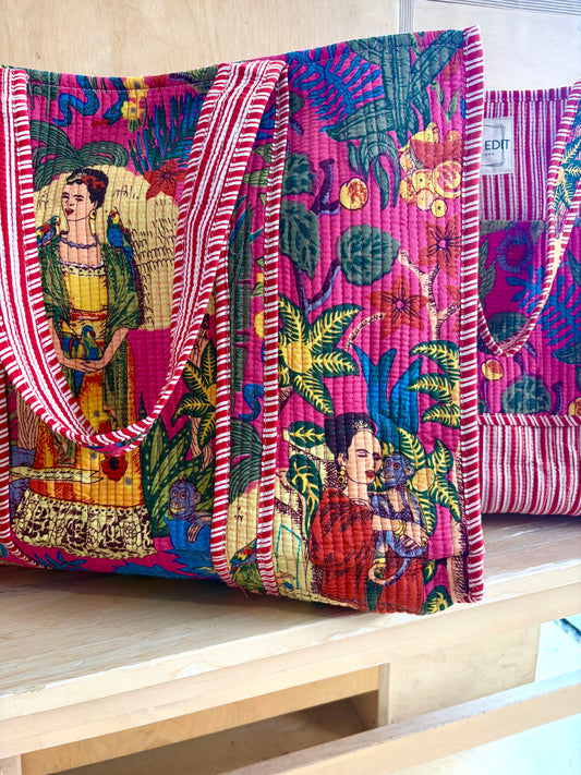 Frida Quilted Tote - Pink