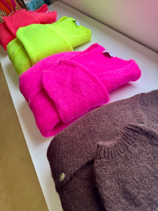 Kid Mohair Wool Cardigan - Coral