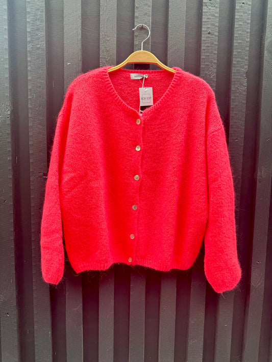 Kid Mohair Wool Cardigan - Coral