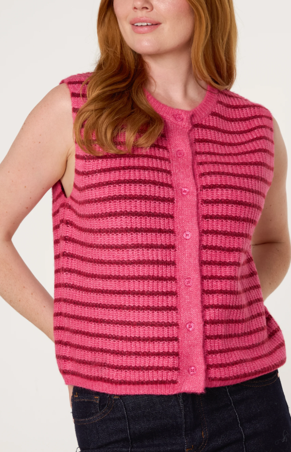 Jessie Knitted Gilet - Berry Stripe