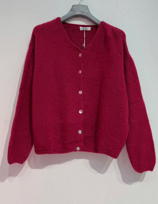Kid Mohair & Wool Cardi - Raspberry