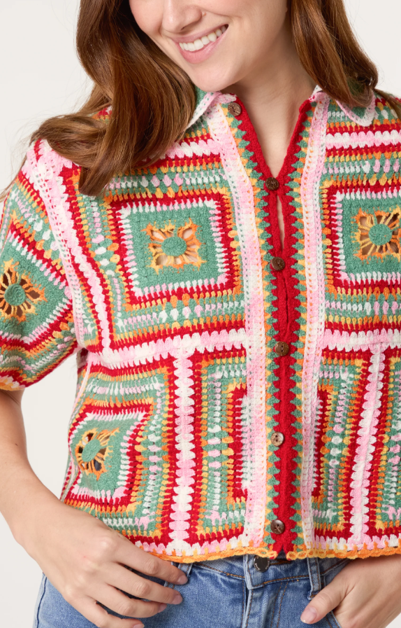 Farrah Crochet Top - Pink/Red Mix