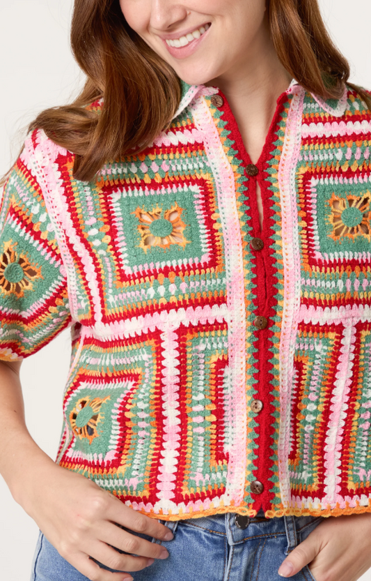 Farrah Crochet Top - Pink/Red Mix