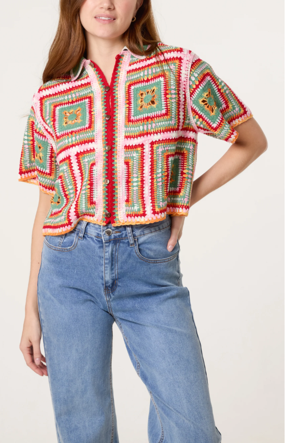 Farrah Crochet Top - Pink/Red Mix