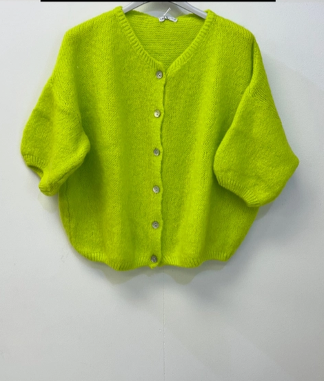 Neon Yellow Short Sleeve Mohair Cardi