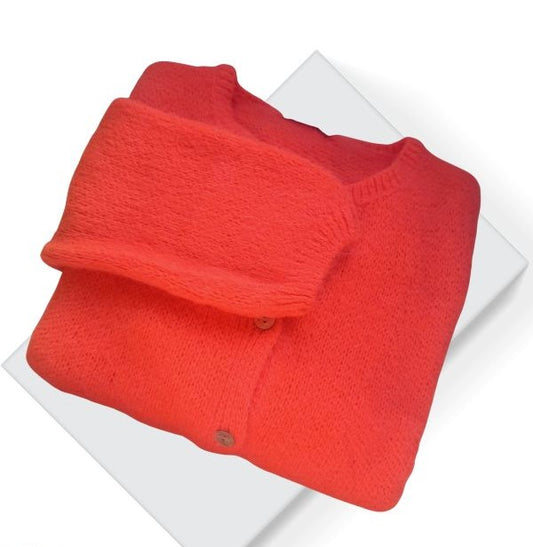 Kid Mohair & Wool Cardi - Neon Coral