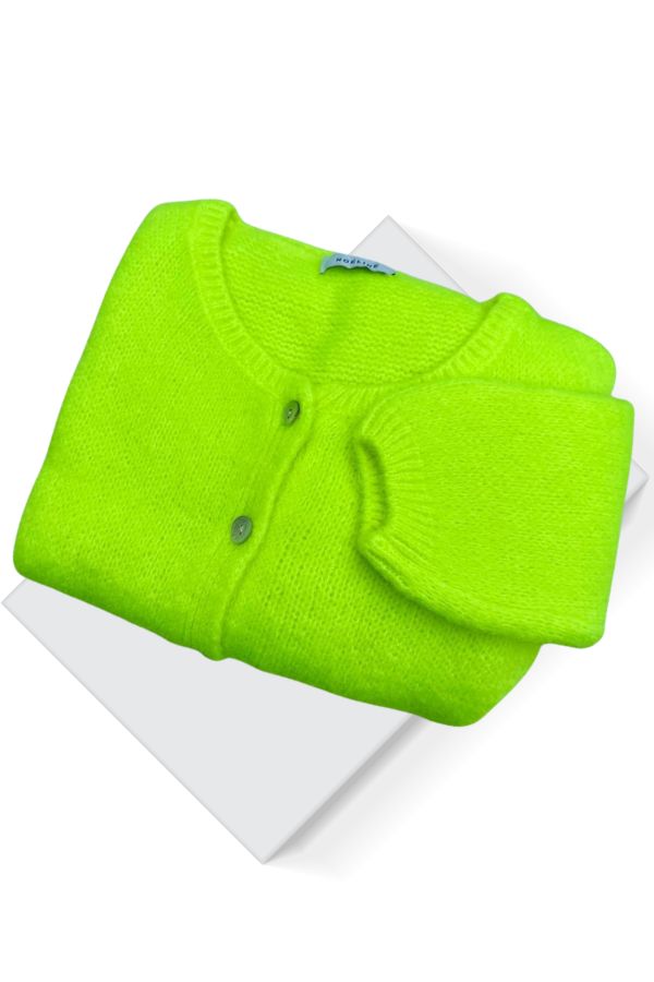 Neon Yellow Short Sleeve Mohair Cardi