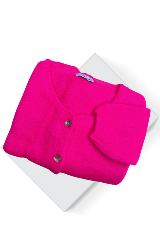 Kid Mohair & Wool Cardi - Neon Pink