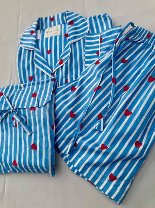 Heart Box Edit Short PJ - Blue